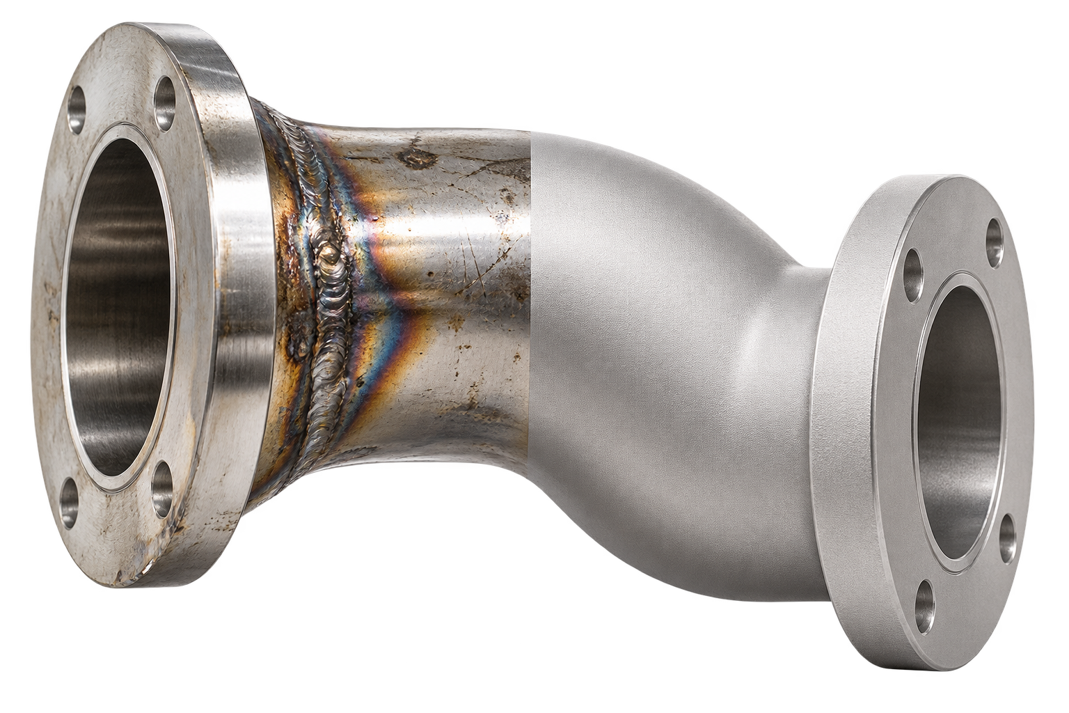 Componente in acciaio inox prima e dopo la pallinatura con rimozione di ossidazioni e residui di saldatura