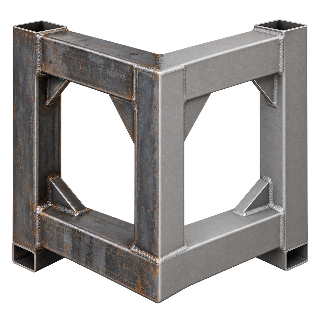 Scatolato metallico con saldature prima e dopo la sabbiatura