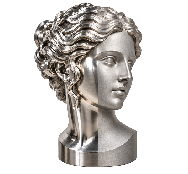 Componente metallico metà sabbiato e metà lucidato