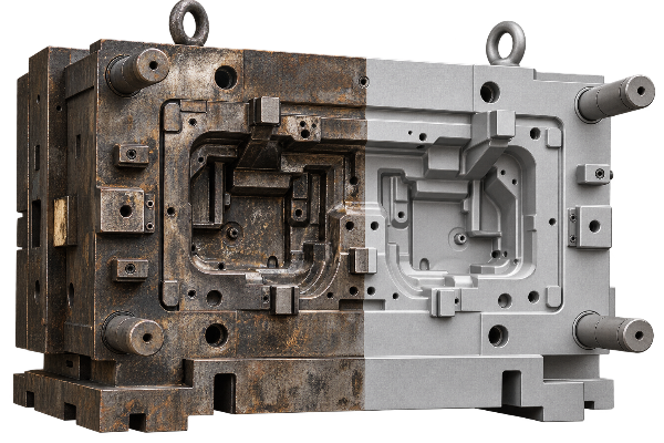 Sandblasting mold before and after treatment